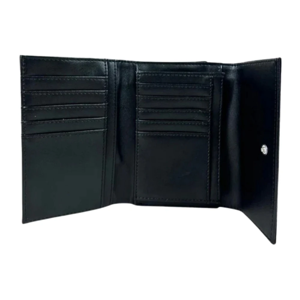 Twinset Zwarte leren portemonnee met drukknoopsluiting Black Dames