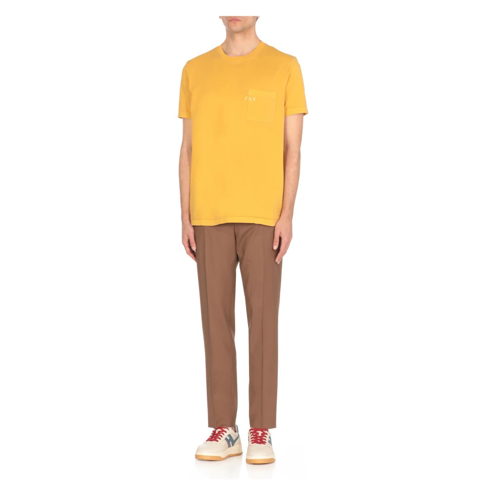 Fay Gele Crewneck T-shirt met zak Yellow Heren