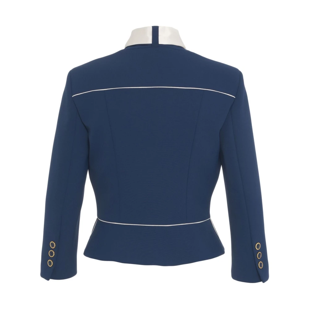 Elisabetta Franchi Blauwe Crepe Blazer met Metalen Details Blue Dames
