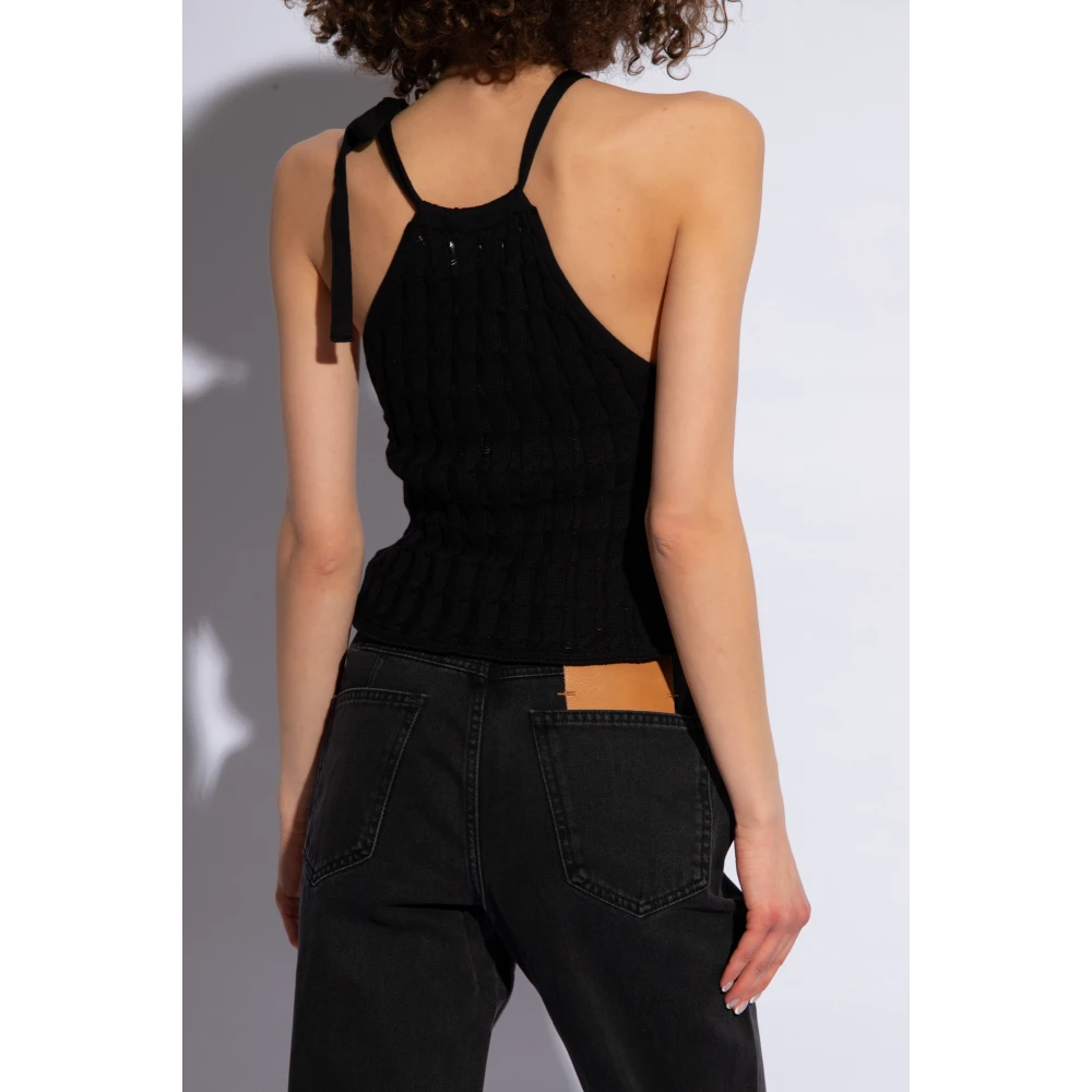 Halfboy Off-shoulder top met opengewerkt patroon Black Dames