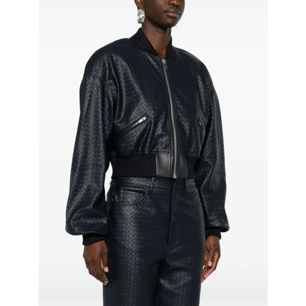Rotate Birger Christensen Cropped Bomberjack met gevlochten details Blue Dames
