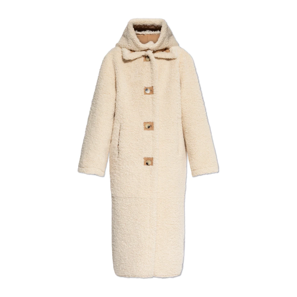 Forte Beige Shearling Jas Afneembare Capuchon Beige Dames