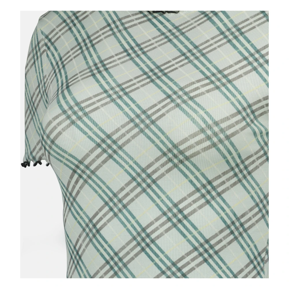 Burberry Groen geruite stretch katoenen t-shirt Green Dames