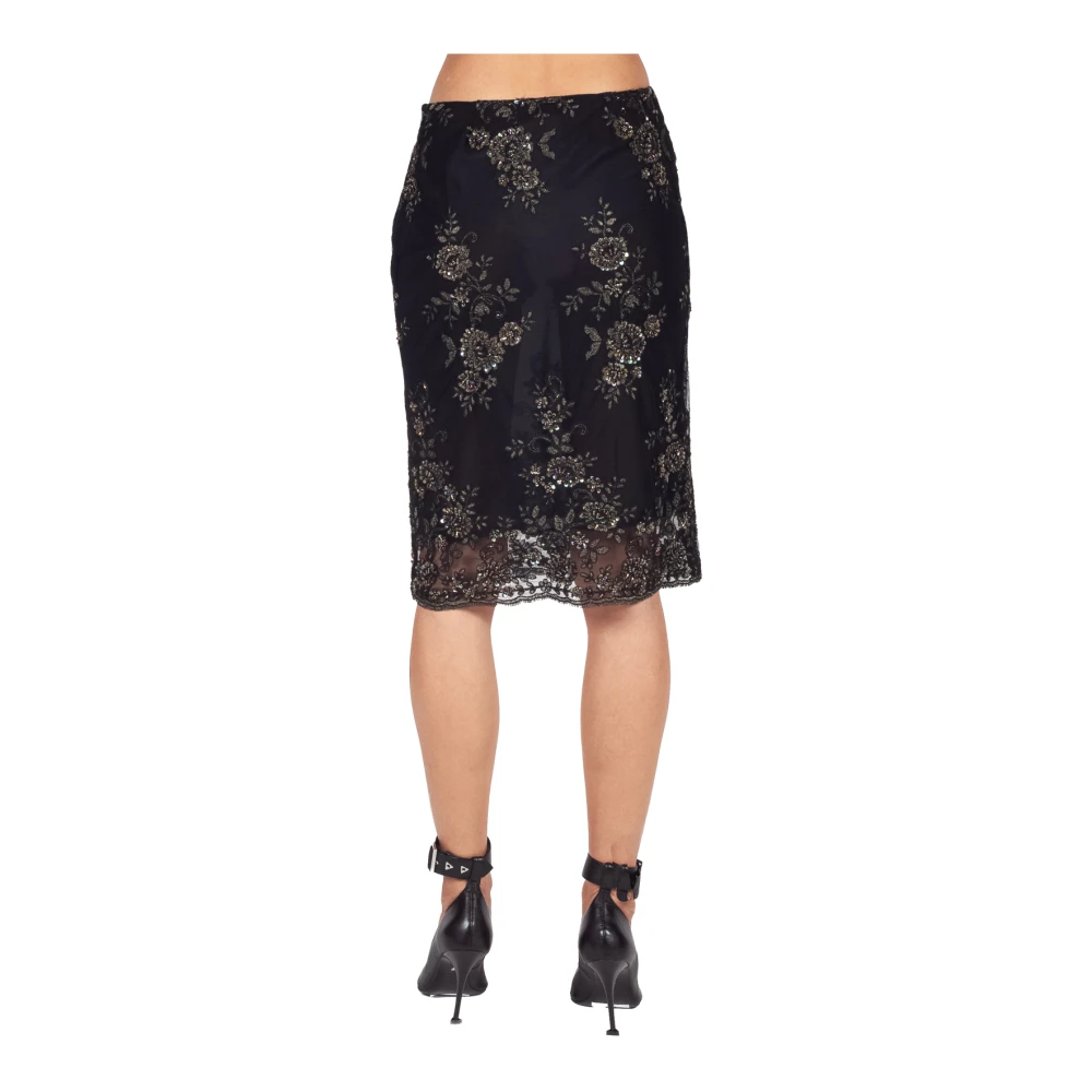 Semicouture Zwarte Kant Pailletten Tube Rok Black Dames