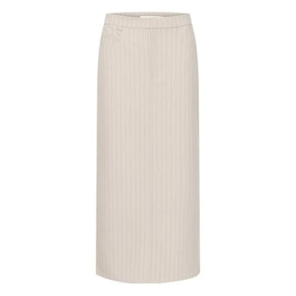 Beige Pinstripe Slim Fit Ankellengde Skjørt