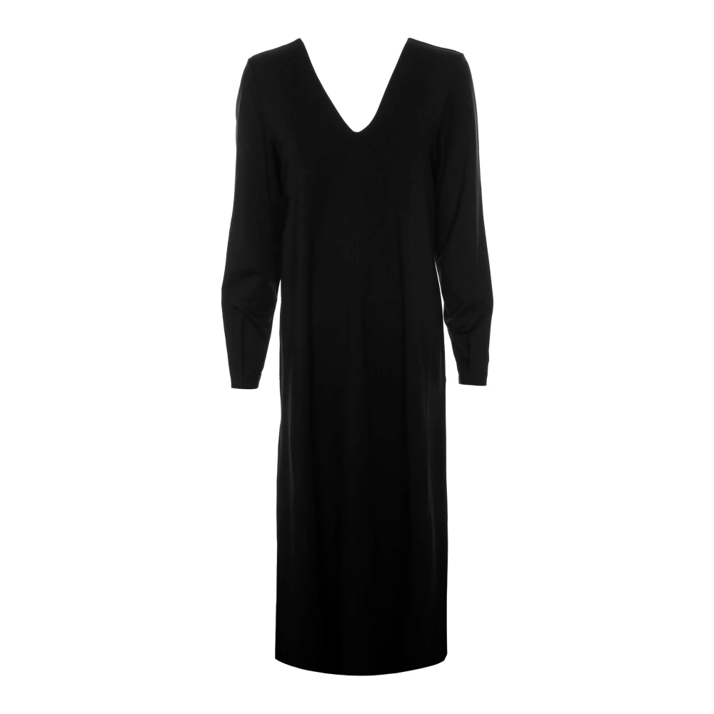 Drykorn Women's Black Maxi Dresses, S, V-Neck Midi Dress With Sleeve Detail