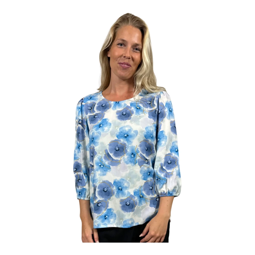 2-Biz Bloemenprint Blouse Sammy.Sp24 Blauw Multicolor Dames