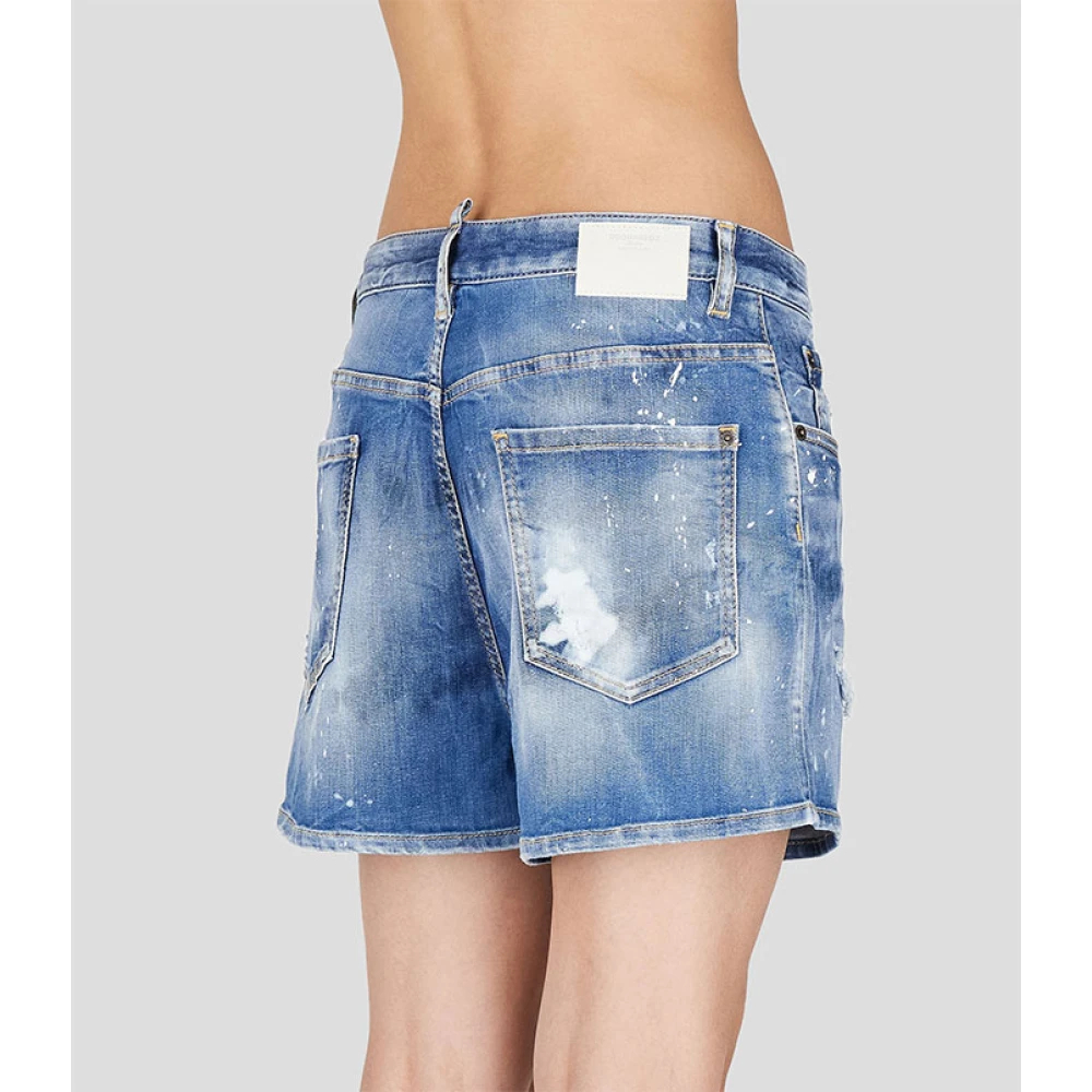 Dsquared2 Denim Shorts Blauw Distressed Stijl Blue Dames