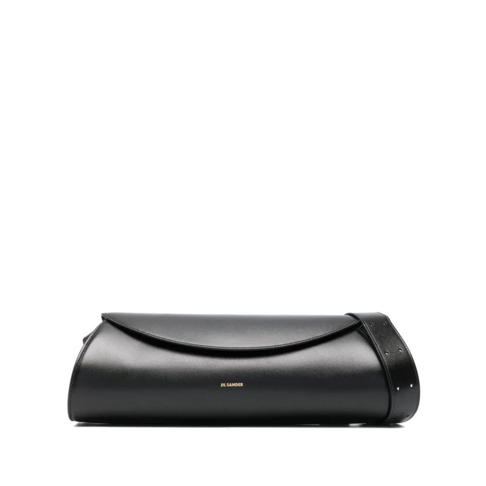 Jil Sander Zwarte Leren Schoudertas met Logo Stempel Black Dames