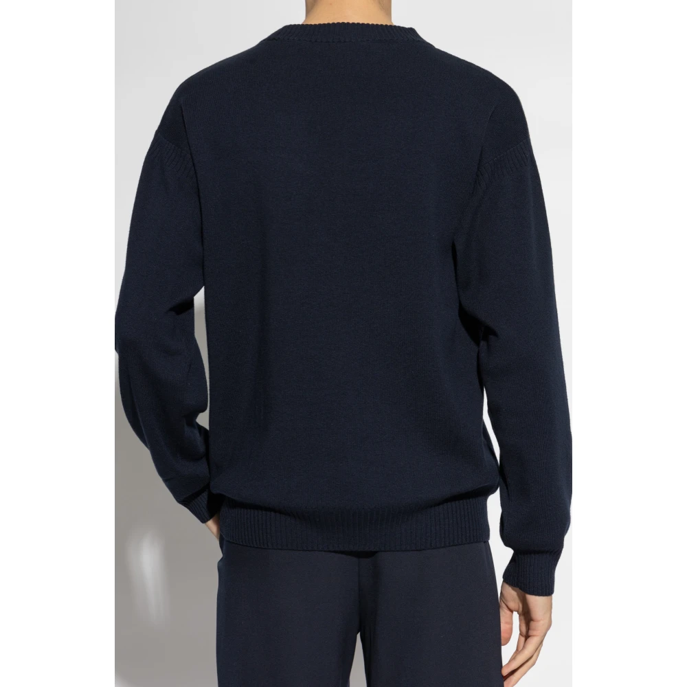 Emporio Armani Trui met logo en fluwelen afwerking Blue Heren