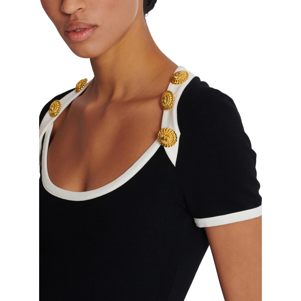 Balmain Twee-tone T-shirt met knoopdetails Black Dames
