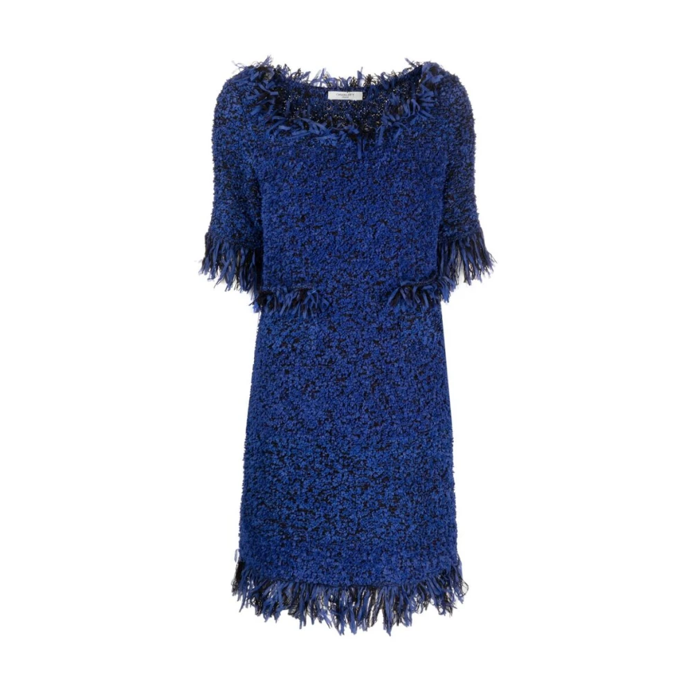 Charlott Koningsblauwe Franje Trim Wollen Jurk Blue Dames