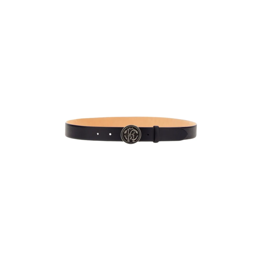 Roberto Cavalli Men's Black Belts, 115 Cm, Leather Belt With Logo Buckle