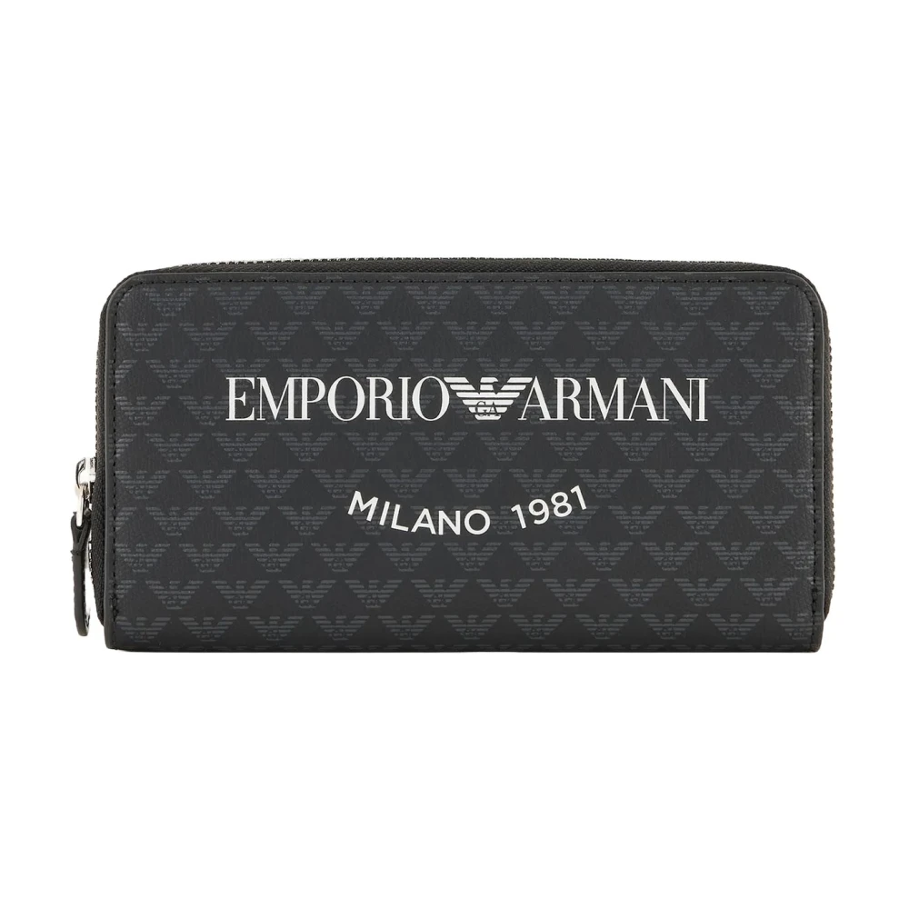 Emporio Armani Logo Print PVC Portemonnee Rits Sluiting Black Dames