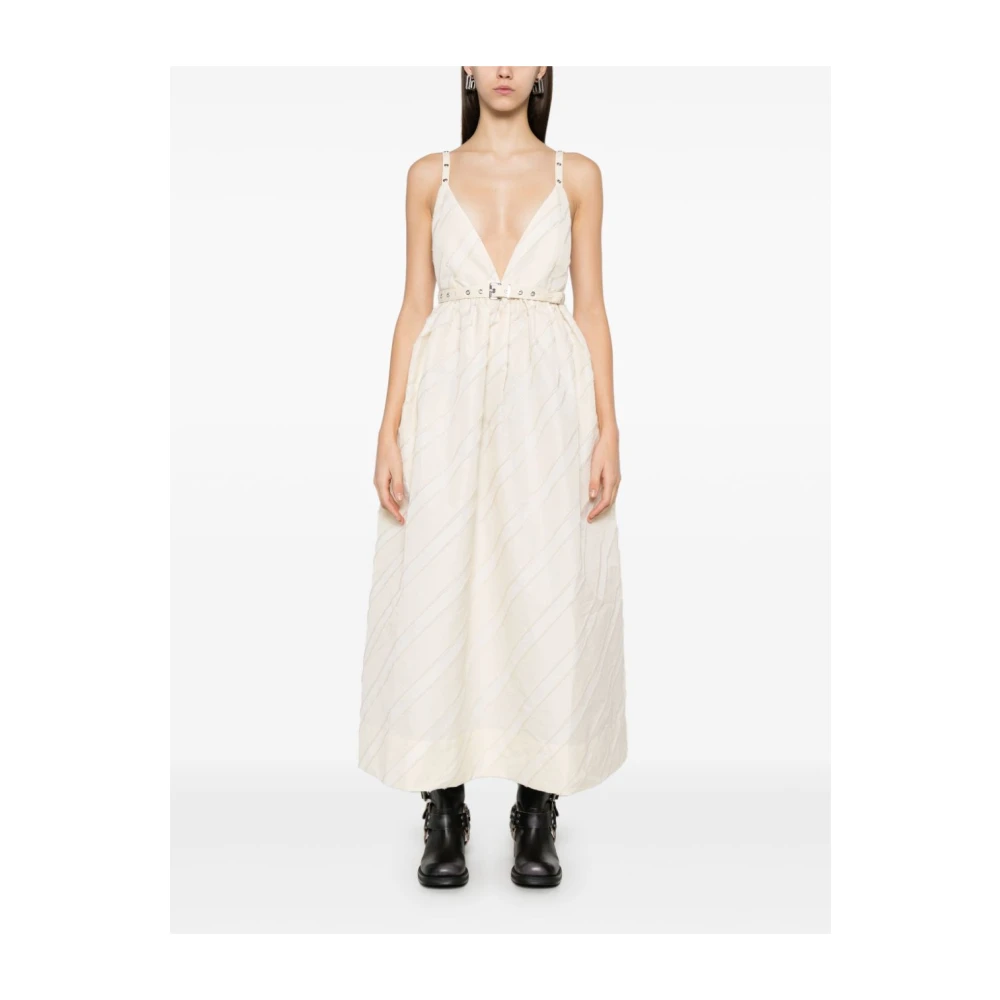 Ganni Natuurlijke Diagonaal Gestreepte Jurk White Dames