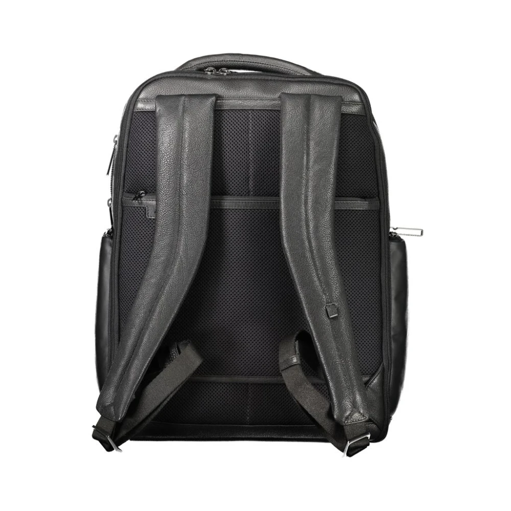 Piquadro Zwarte leren rugzak Black Heren