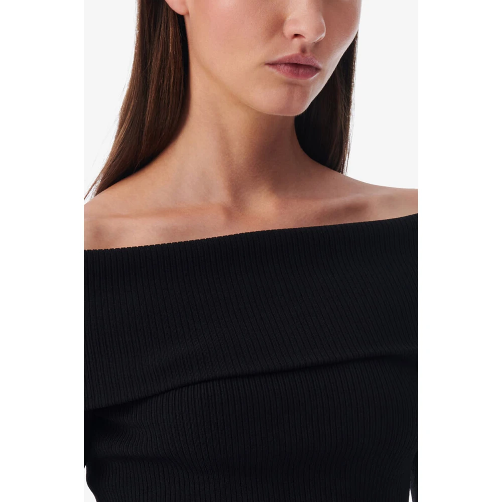 IRO Zwarte Geribbelde Off-Shoulder Trui Black Dames