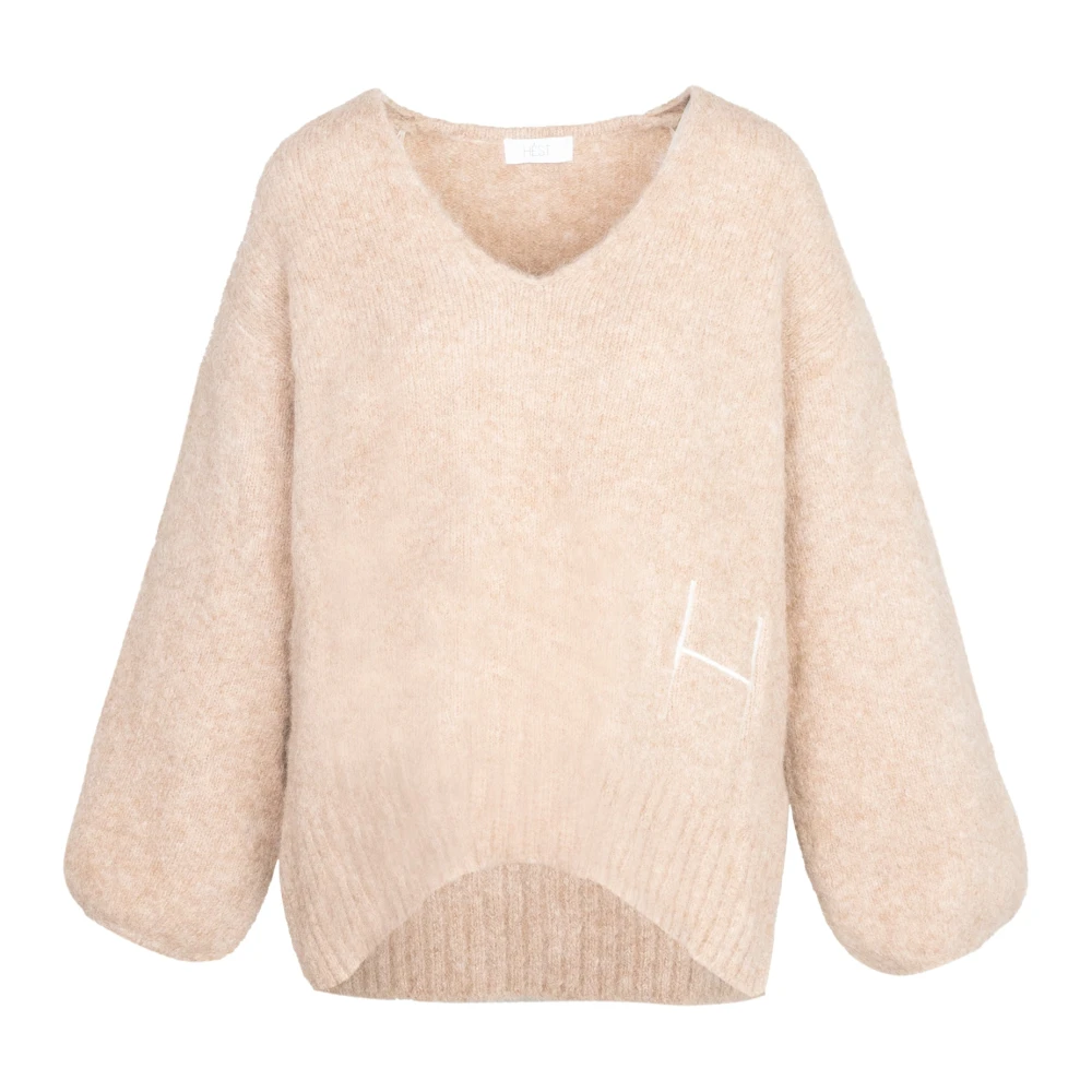 Hést Oversized V-ringad tröja Beige, Dam