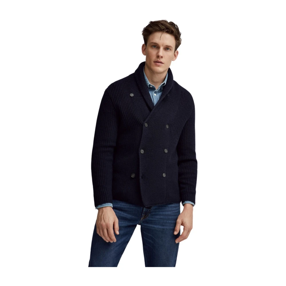 Hackett Fiskare rib cardigan Blue, Herr