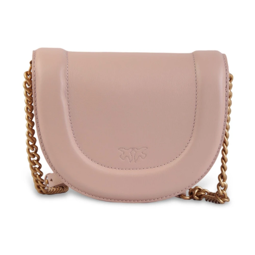 pinko Ronde Klik Mini Kalfsleren Tas Beige Dames