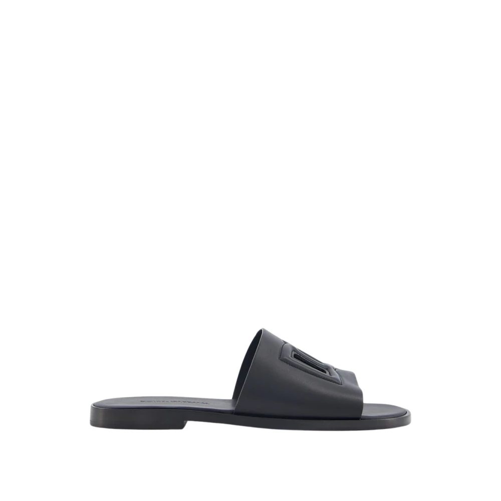Dolce & Gabbana Men's Black Embossed-Logo Leather Slides