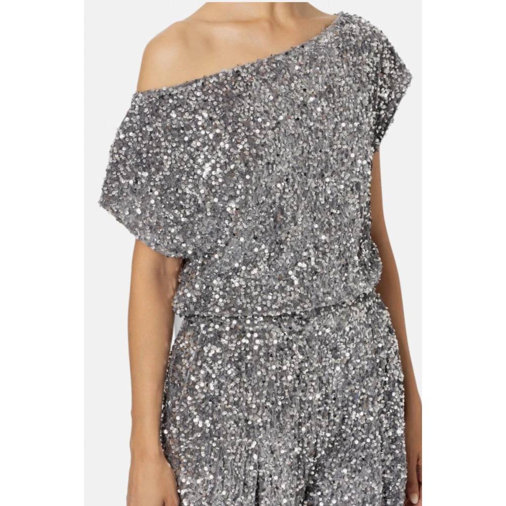 Elisabetta Franchi Geborduurde fluwelen jumpsuit met boothals Gray Dames