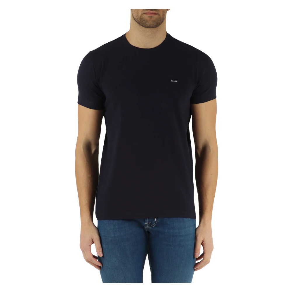 Calvin Klein Slim Fit Katoenen Stretch T-Shirt met Voor Logo Patch Blue Heren