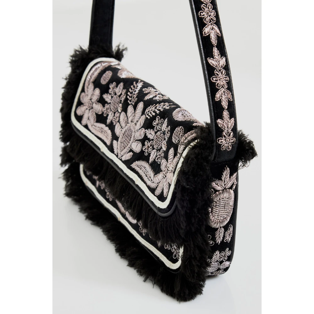 Antik batik Zari geborduurde fluwelen baguette tas Black Dames