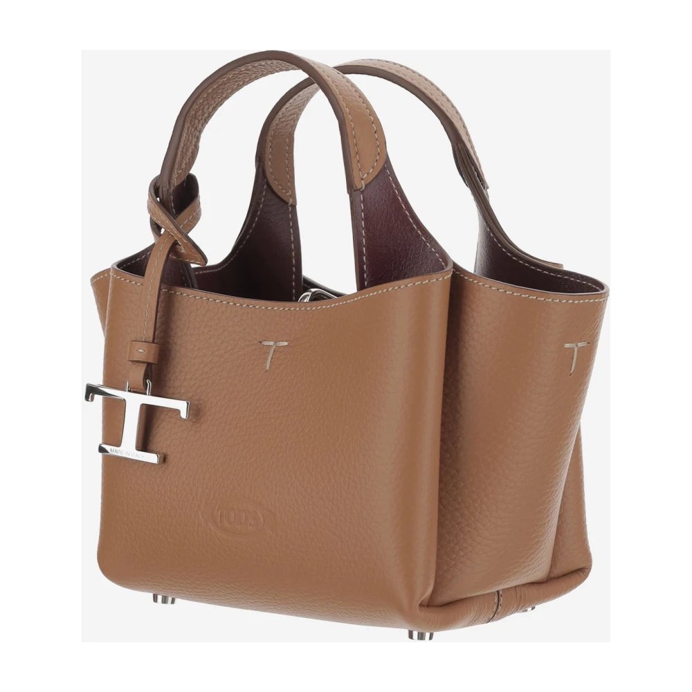 TOD'S Leren handtas met T-hanger sluiting Brown Dames
