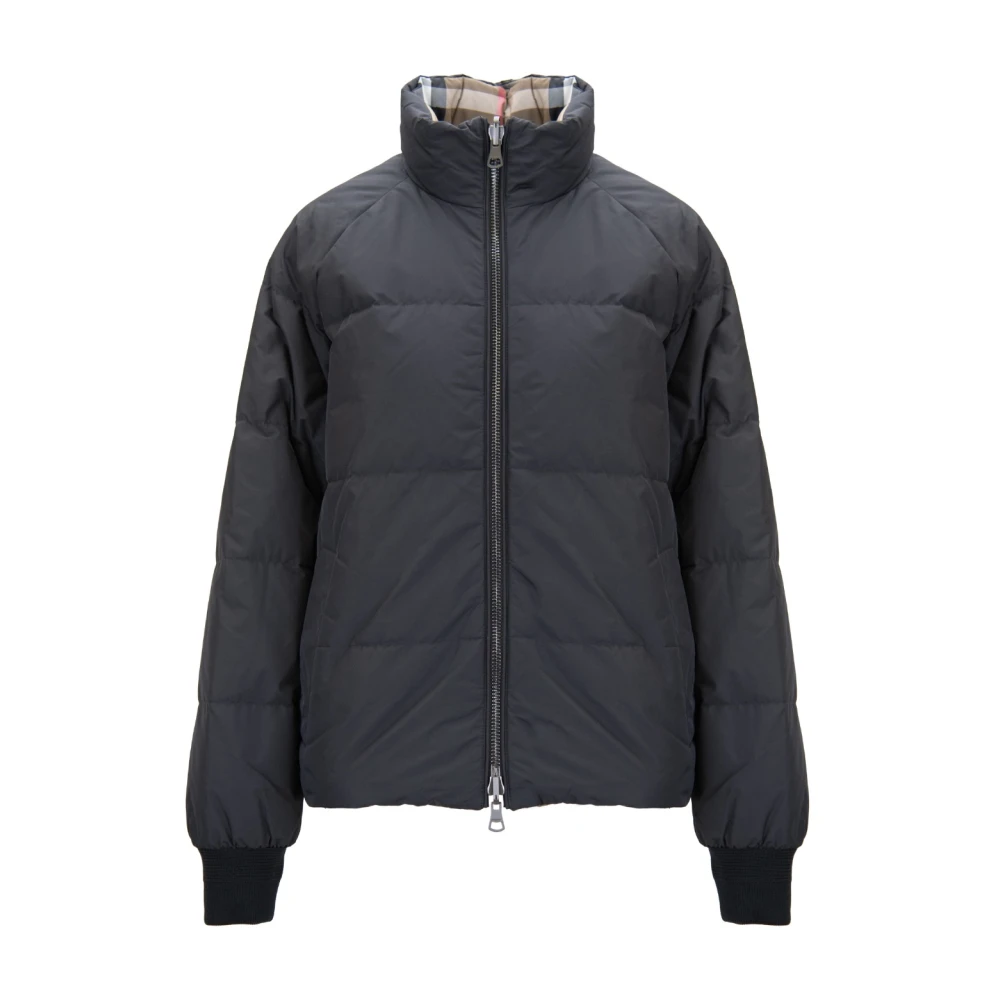 Burberry Women's Black Winter Jackets, L, Reversible Check Puffer Jacket