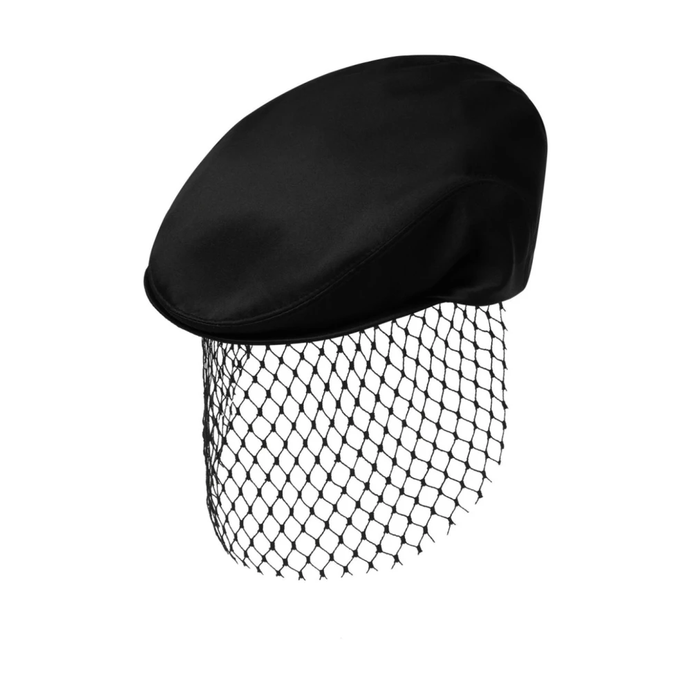 Dolce & Gabbana Zwarte Sluier Detail Platte Kroon Hoed Black Dames