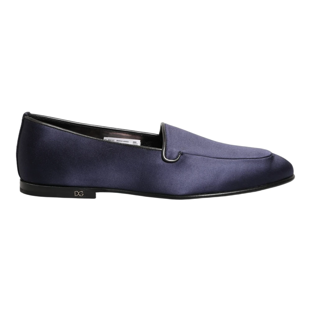 Dolce & Gabbana Blue Satin Logo Slip On Flats Loafers Shoes - EU42/US9 - Image 2
