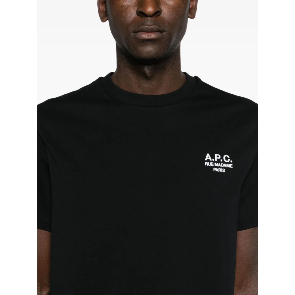 A.p.c. Geborduurd Logo T-shirt Zwart Wit Black Heren