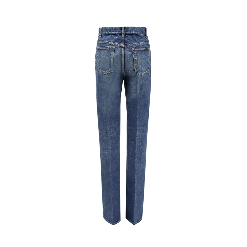 Saint Laurent Hoge Taille Indigo Blauwe Jeans Blue Dames