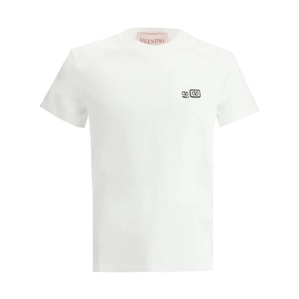 Valentino Iconisch Logo Katoenen T-Shirt Geribbelde Hals Black Heren