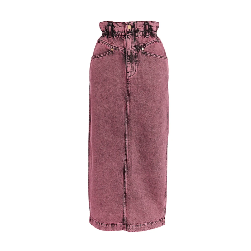 Essentiel Antwerp Mauve Denim Midi Rok met Elastische Taille Pink Dames