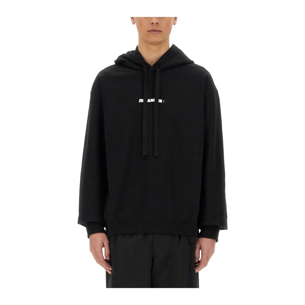 Jil Sander Uomo Nero Felpa Con Cappuccio E Logo In Cotone