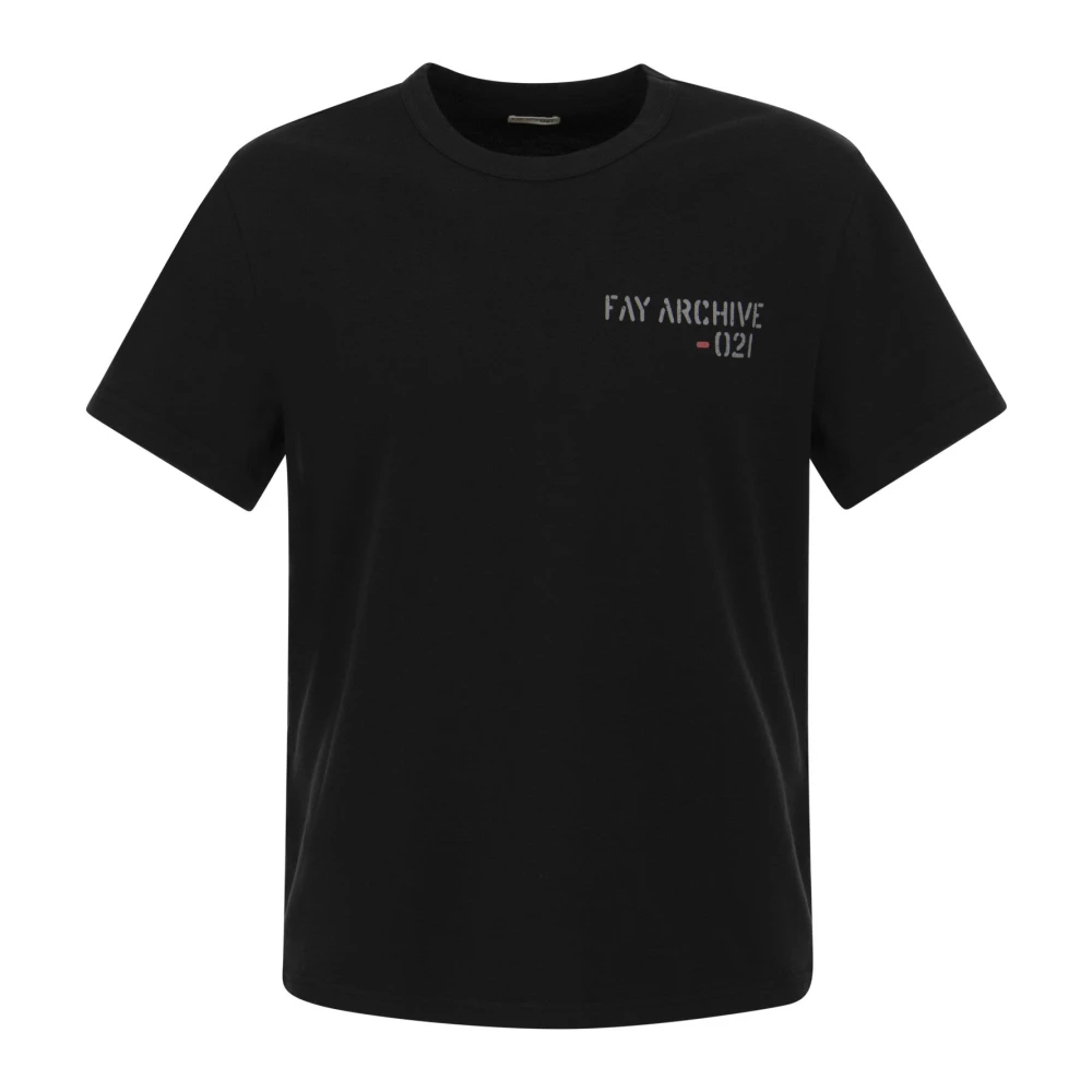 Fay Logo Print Crew Neck T-Shirt Black Heren