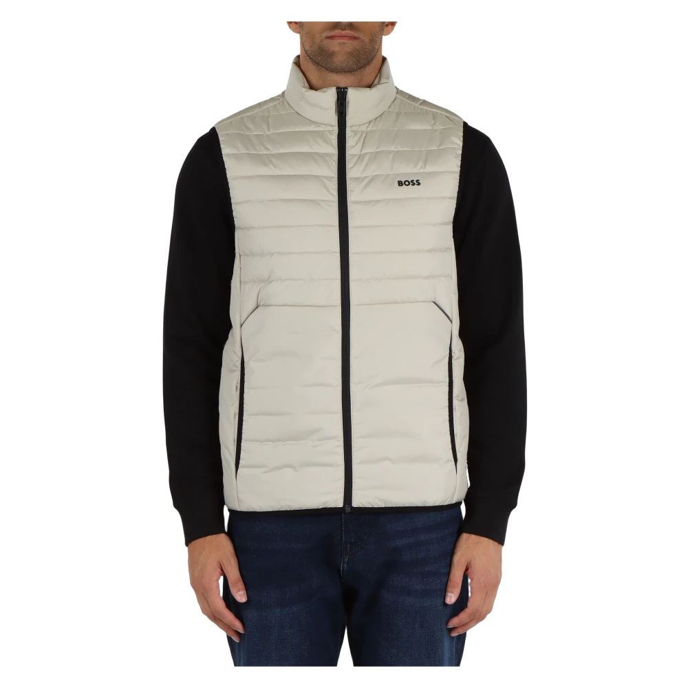 Boss Gewatteerd Logo Vest Mouwloos Rits Gray Heren