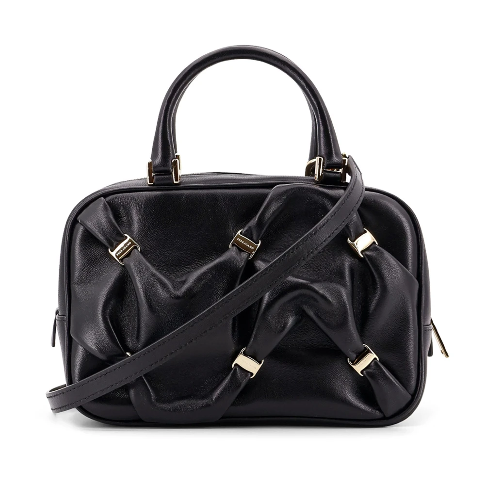 Salvatore Ferragamo Leren Handtas met Gedrapeerde Details Black Dames