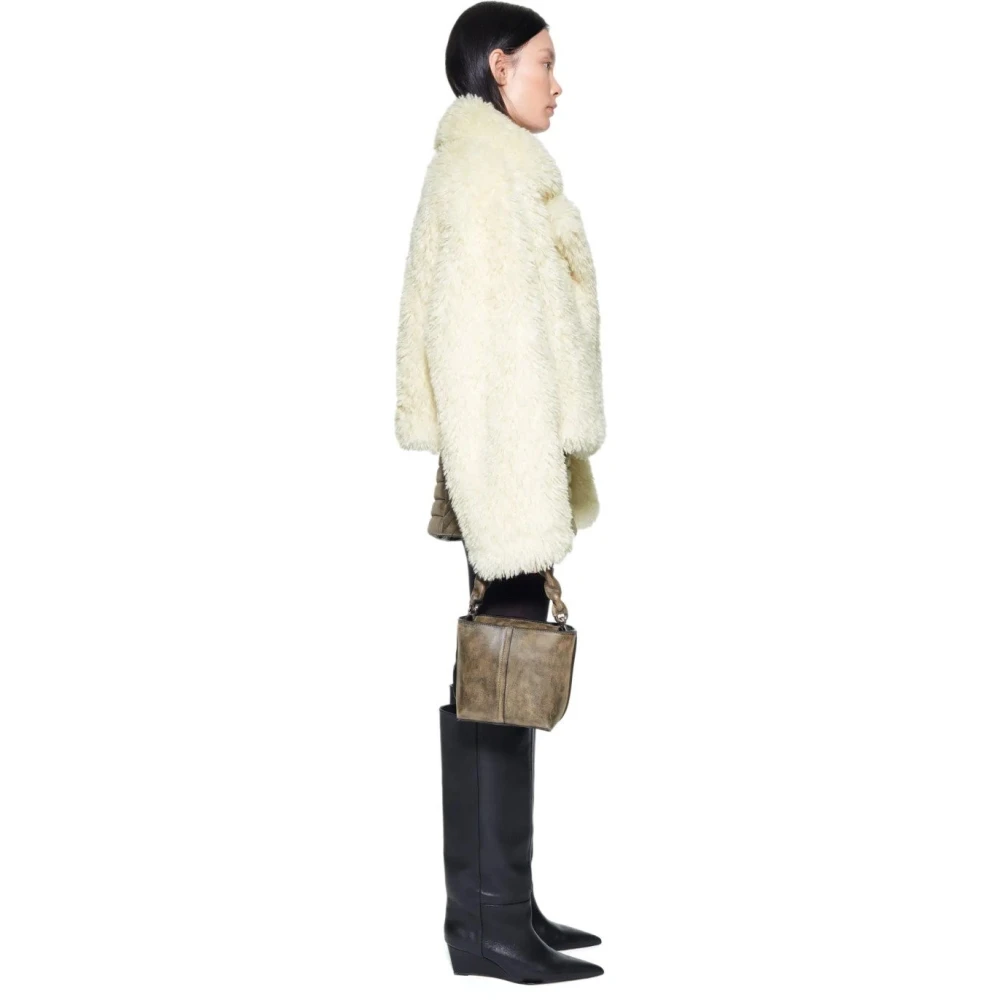 Stand Studio Witte Synthetische Bont Crop Jas White Dames