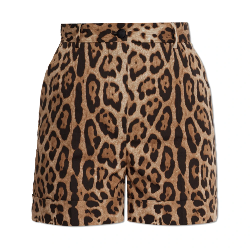 Dolce & Gabbana Women's Brown Short Shorts, Xs, Leopard-Print Poplin Shorts