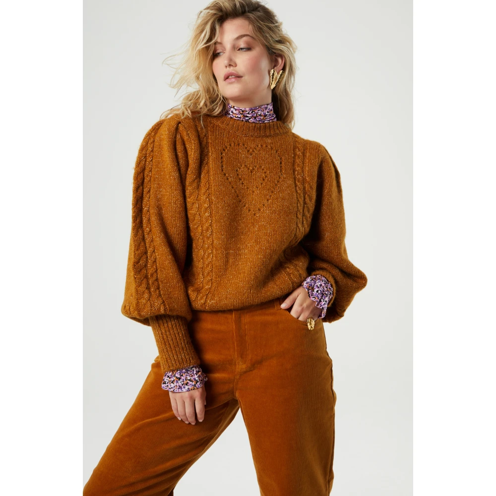 Fabienne Chapot Hart Detail Ballonmouw Pullover Brown Dames