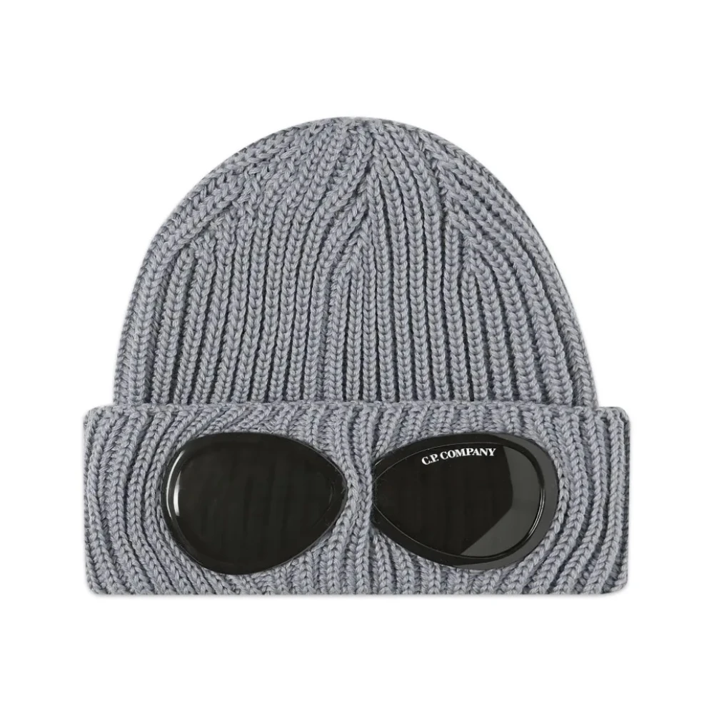 C.P. Company Ribgebreide beanie met goggle-detail Gray Dames
