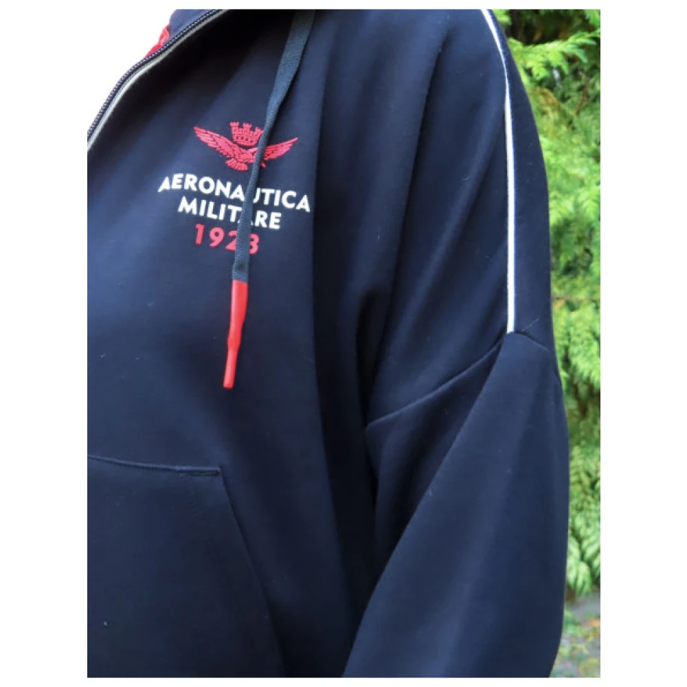 aeronautica militare Ritsvest met capuchon in gemengde viscose met katoenen fluwelen panelen Black Dames