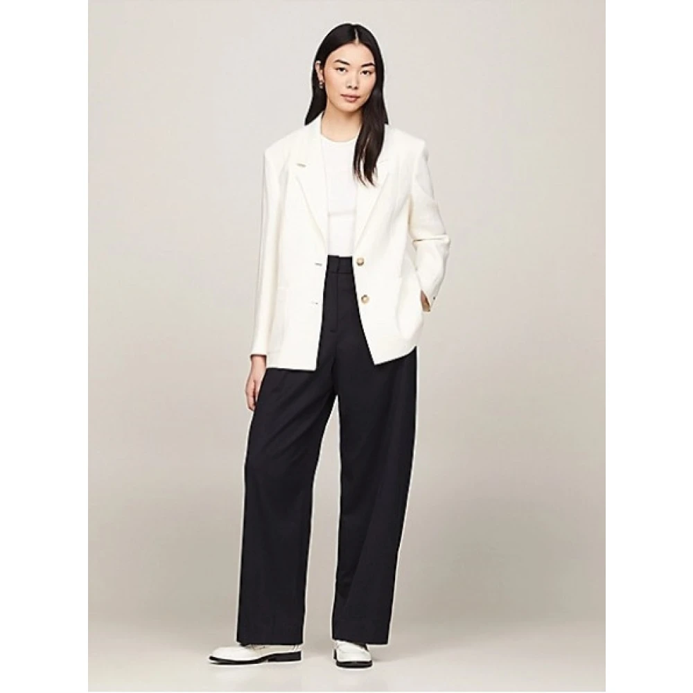 Tommy Hilfiger Linnen Blazer TH Stijl Beige Dames