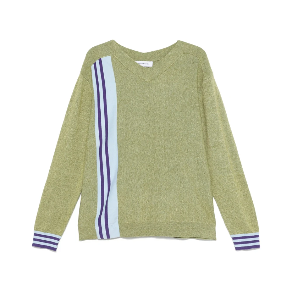 Kiko Kostadinov Lichtgroene V-hals Sweater met Streepdetail Green Heren