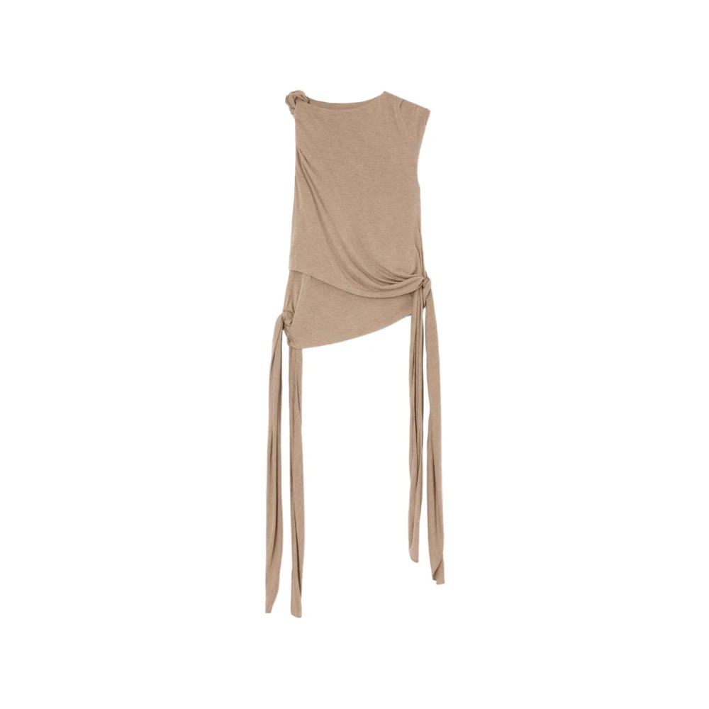 Ganni Women's Beige Sleeveless Tops, S, Lace-Up Top