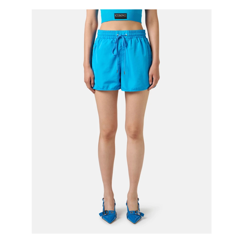 Iceberg Actieve shorts in technisch nylon gevoerd met kobaltblauw gaas Blue Dames