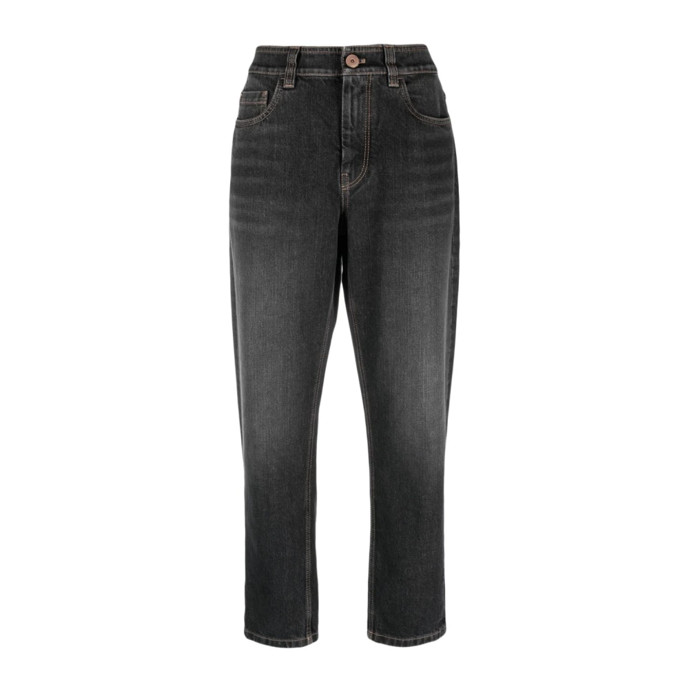 BRUNELLO CUCINELLI Hoge Taille Rechte Pijp Jeans in Houtskoolgrijs Black Dames